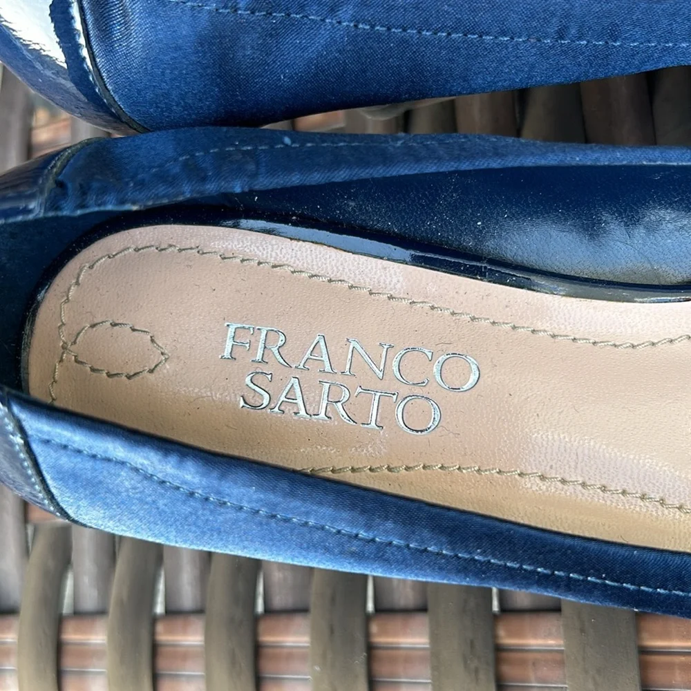Franco Sarto Blue Satin Bow Kitten Heels Pumps 7M Party Career Holiday‎ Women’s